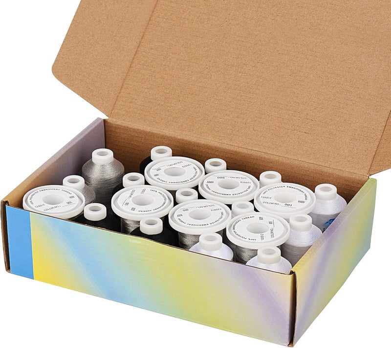 simthread Embroidery Machine Thread Kit 800Y 21 Spools Black White and Silver Grey Colors for Professional Embroidery Design - Image 5